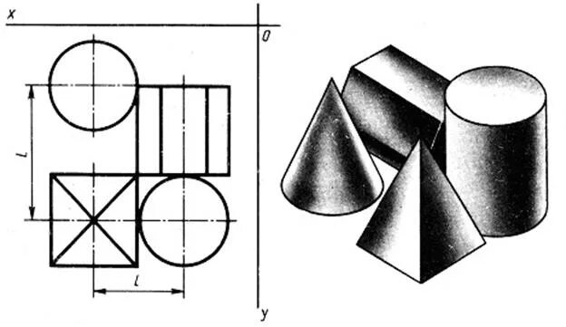 Проекции группы геометрических тел. 2.7 Проекции геометрических тел 2.7.1 Призма. Инженерная Графика проецирование группы геометрических тел. Изометрия группы тел. Изометрия геометрических тел.
