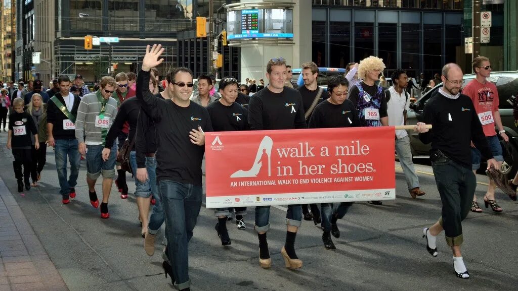 A Mile walk. Mile in her Shoes. March walk. Walk a Mile in one's Shoes.