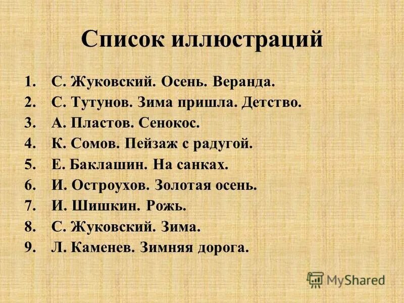 Список иллюстрированных. Перечень иллюстративного материала. Список иллюстрированных. Список иллюстрированных. Список иллюстрированных.