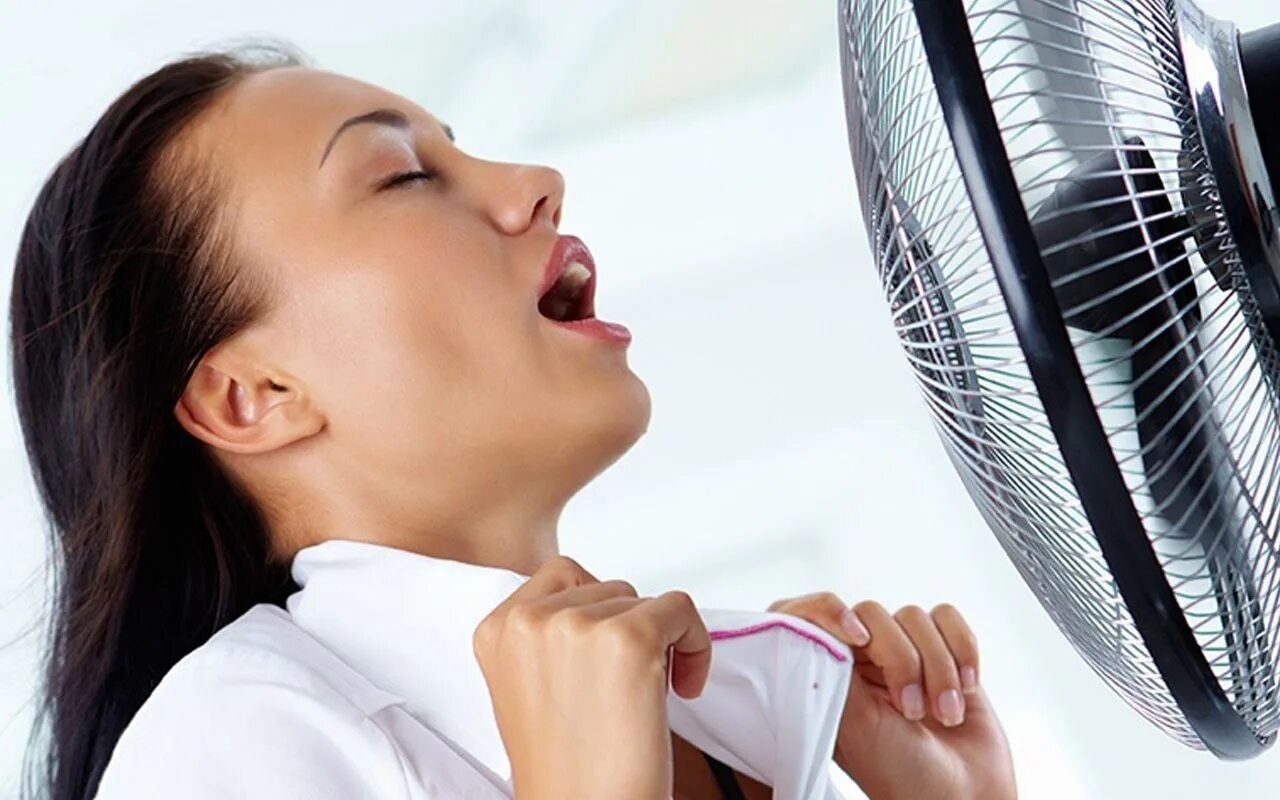 венти. жарко в офисе. вентилятор в комнате. очень жарко. женщина с вентилятором.