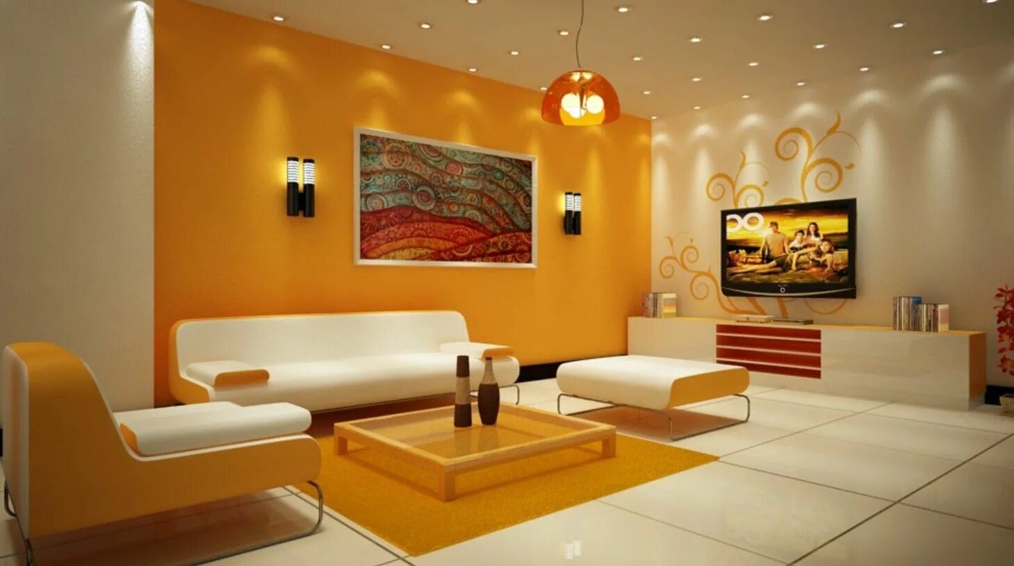 Warm design. Интерьер в оранжевых тонах. Цвет стен в зале. Гостиная с оранжевыми стенами. Оранжевые стены в интерьере.
