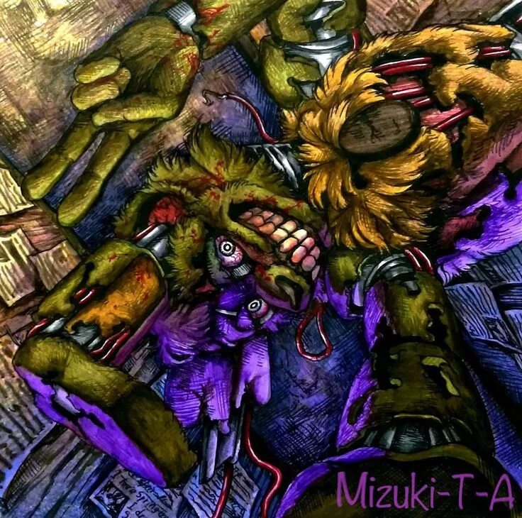Т спрингтрап. Голден фредди арт mizuki-t-a. уильям афтон спрингтрап арт. уильям афтон и мангл.