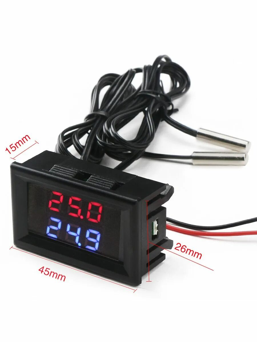 Термометр с двумя выносными датчиками. Dc4-28v цифровой термометр. temperature meter dual digital display thermometer. цифровой термометр с 2 выносными датчиками. dc4-28v цифровой термометр wildberries.