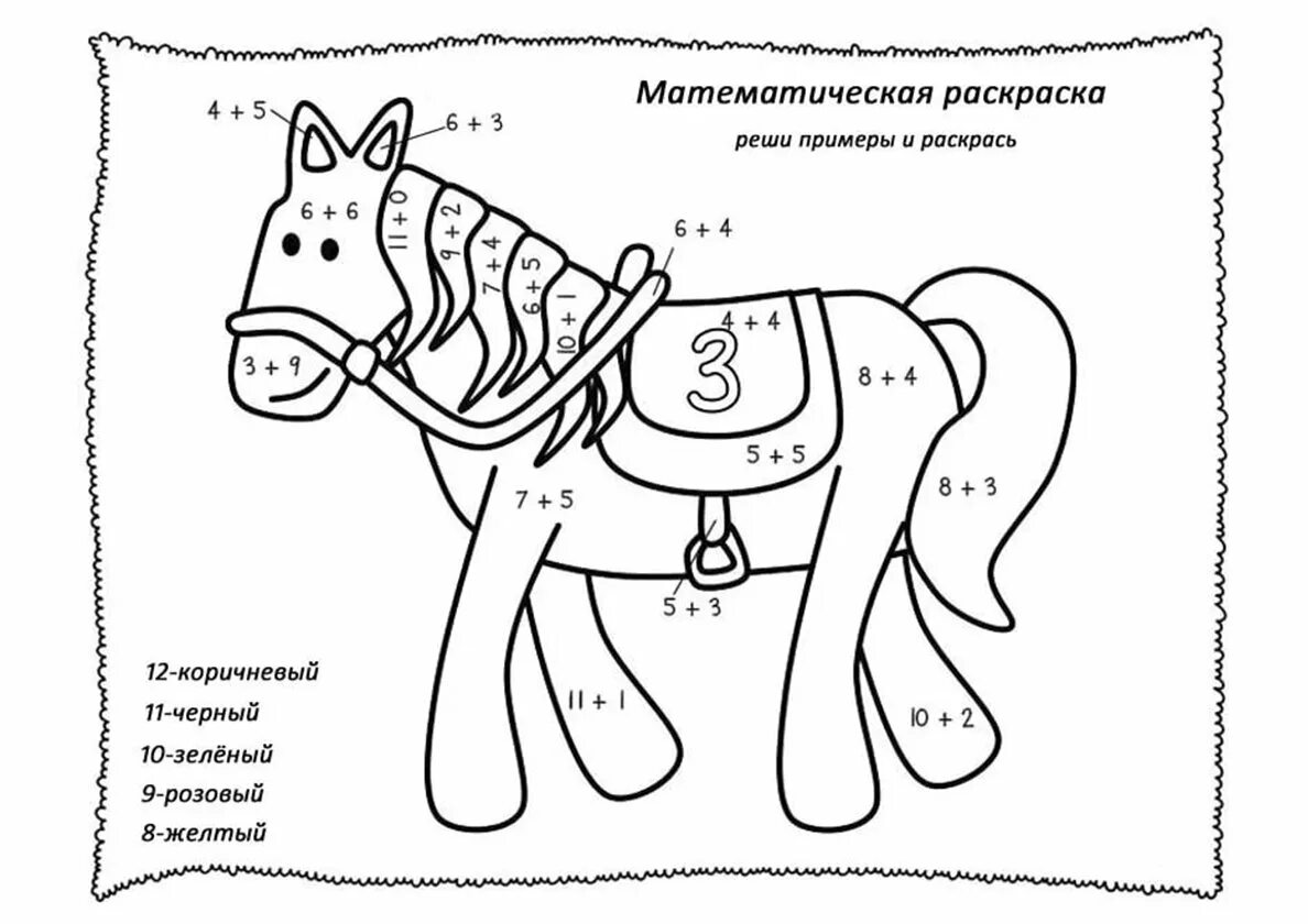 Рисунки с примерами для раскрашивания. Лошадка раскраска для малышей. Раскраска с примерами. Математическая раскраска лошадка. Математические раскраски 5 6