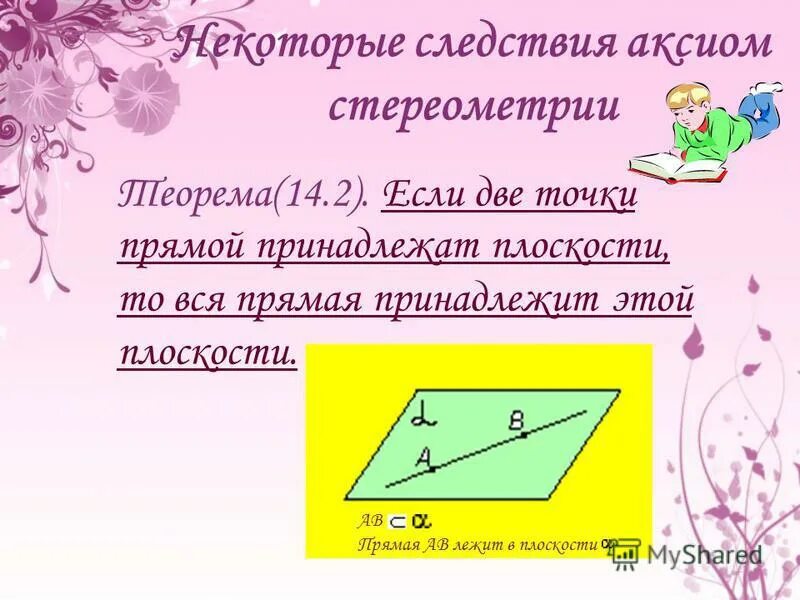 если прямая проведенная на плоскости через основание. существование плоскости параллельной данной плоскости. аксиомы стереометрии и следствия из них 2 теоремы. доказательство 1 следствия из аксиом стереометрии. теорема 1.
