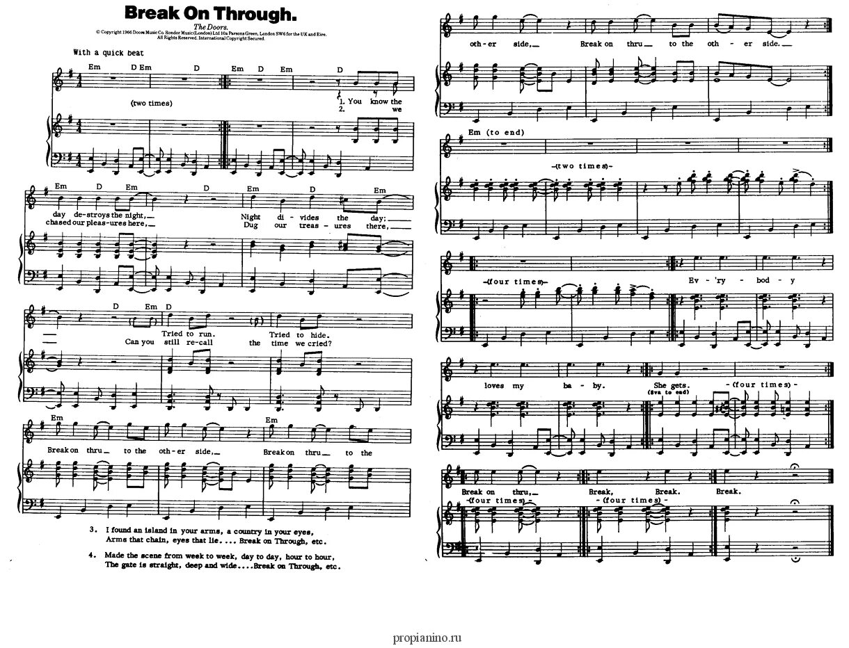 Break on through. The doors break on through. break on through to the other side. the doors ноты. doors ноты для фортепиано.