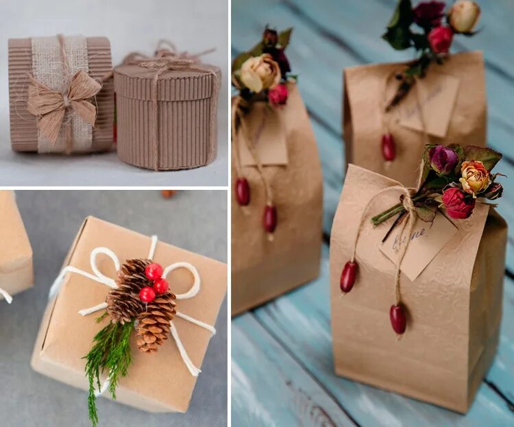 Как можно оформить подарки. Упаковка подарка в крафт бумагу. Упаковка подарка в эко стиле. Красивая бумага для упаковки подарков. Украшение коробки для подарка.