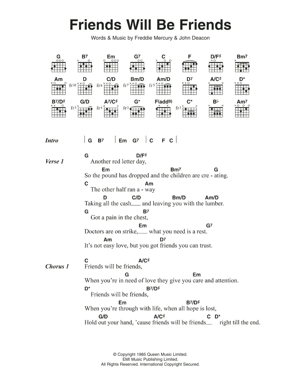 Френд песня текст. Friends will be friends Ноты. Ноты friend will be friend Queen. Friends will be friends Ноты для фортепиано. Ноты для гитары Queen friends.