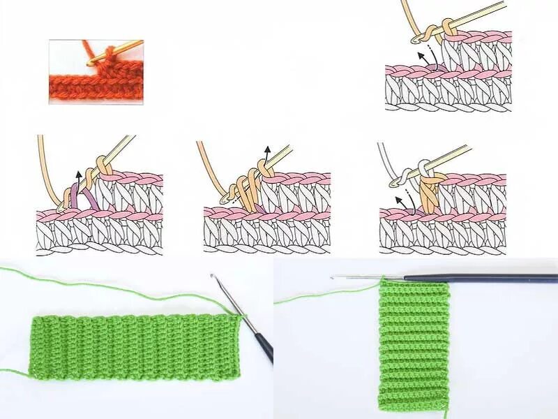 лицевые ряды крючком. лицевые ряды крючком. лицевая изнаночная крючком. лицевые ряды крючком. лицевая гладь тунисским крючком.
