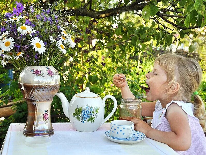 Чаепитие в саду. Чаепитие на даче. Летний чай в саду. Летнее чаепитие в саду.