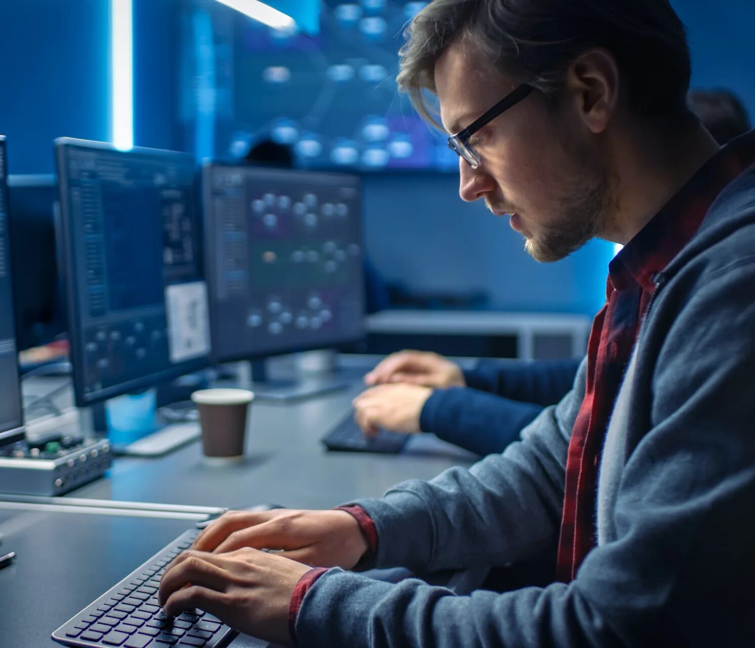 The computer using computer software. The computer using computer software