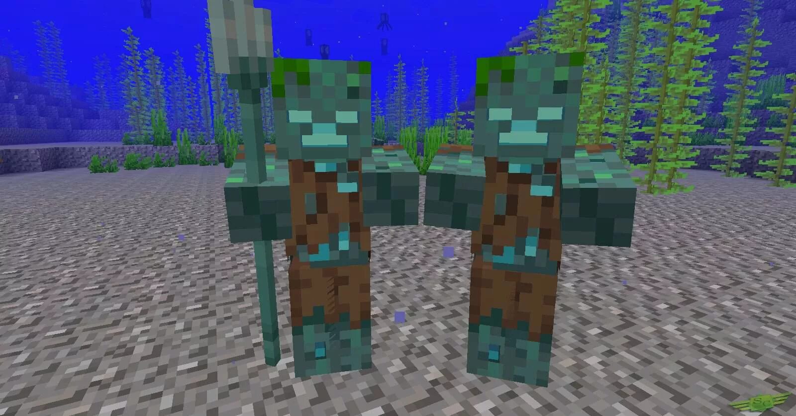 утопленник с трезубцем в майнкрафт. майнкрафт мобы утопленник. трезубец из майна. трезубец майнкрафт. водяной зомби из майнкрафта.