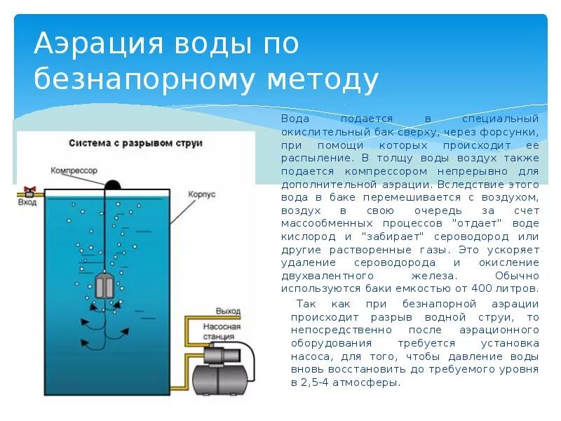 Схема бескомпрессорной аэрации воды. Очистка воды воздухом аэрацией. Аэрация воды осуществляется методами. Методы аэрации воды. Очистка высоким давлением воды