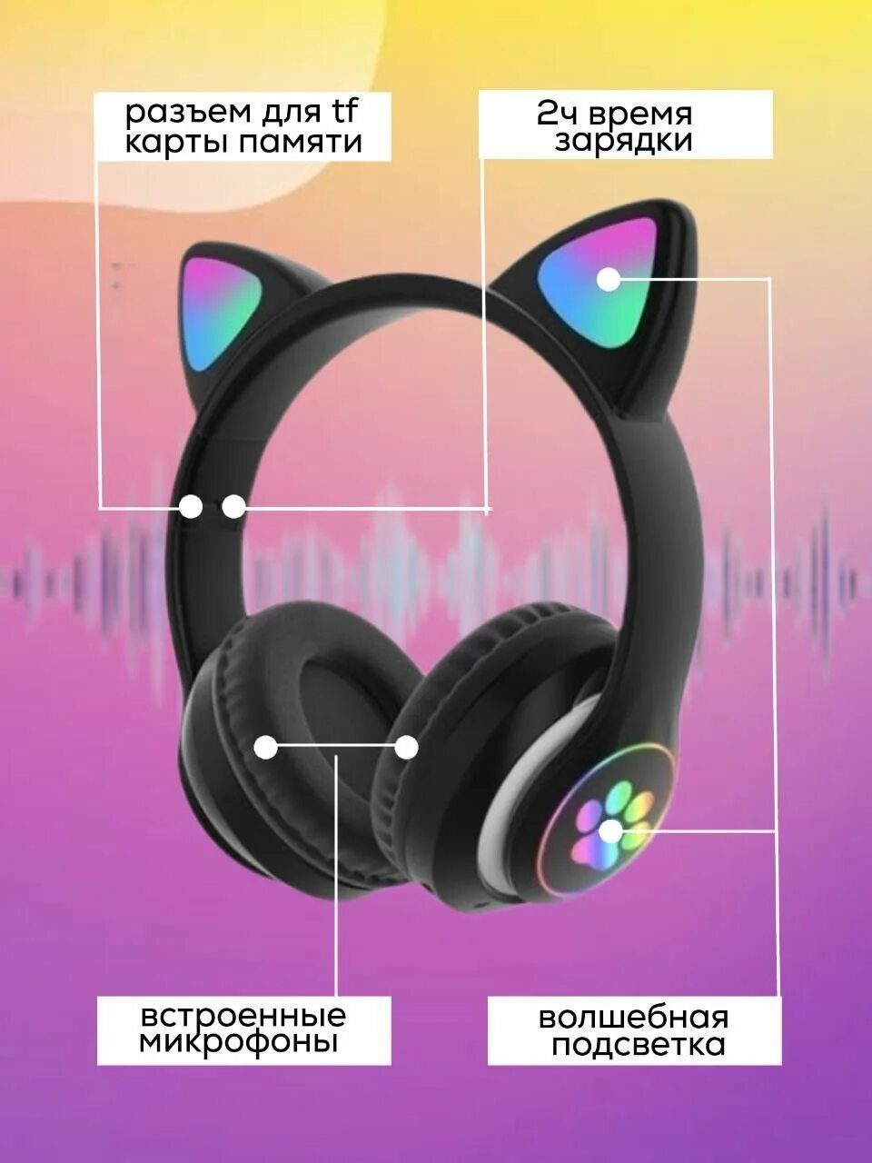 Отзывы на Беспроводные наушники с кошачьими ушами CAT EAR, USB, розовые от покуп
