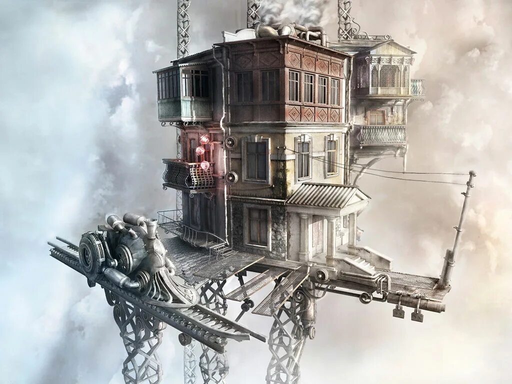 Стимпанк дом. Шагающий дом. Дизельпанк стимпанк. Шагающий дом. Архитектурный стиль брутализм.