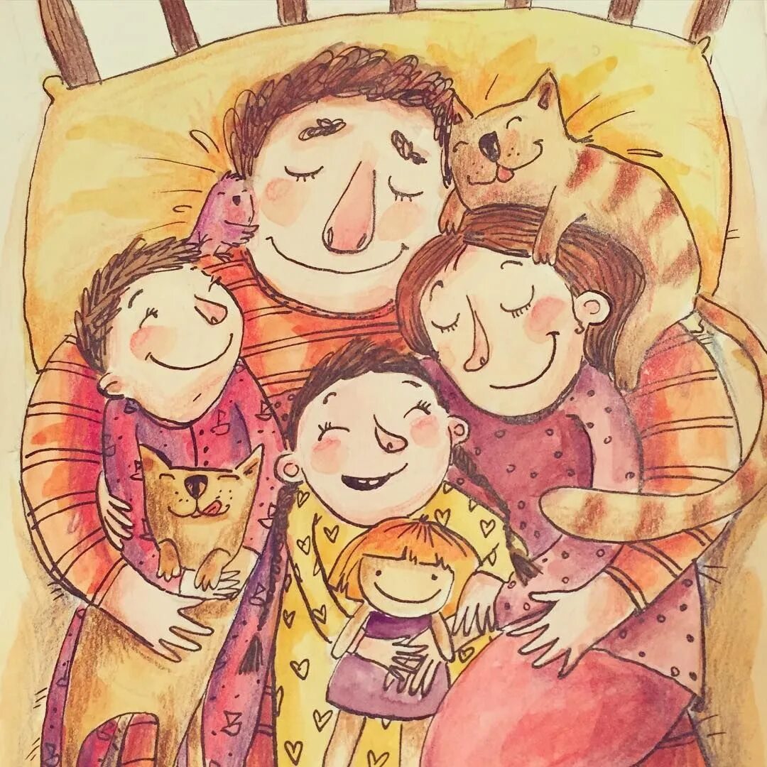 Мама папа я хорошая семья. Счастливая семья иллюстрации. Семья рисунок. Семя риса. Теплые иллюстрации.