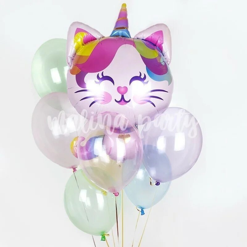 Шарик кошечка. 1207-3752 Шар фигура кот-Единорог. Шар фольгированный котенок Единорог. Воздушные шары котики. Воздушный шар кот.