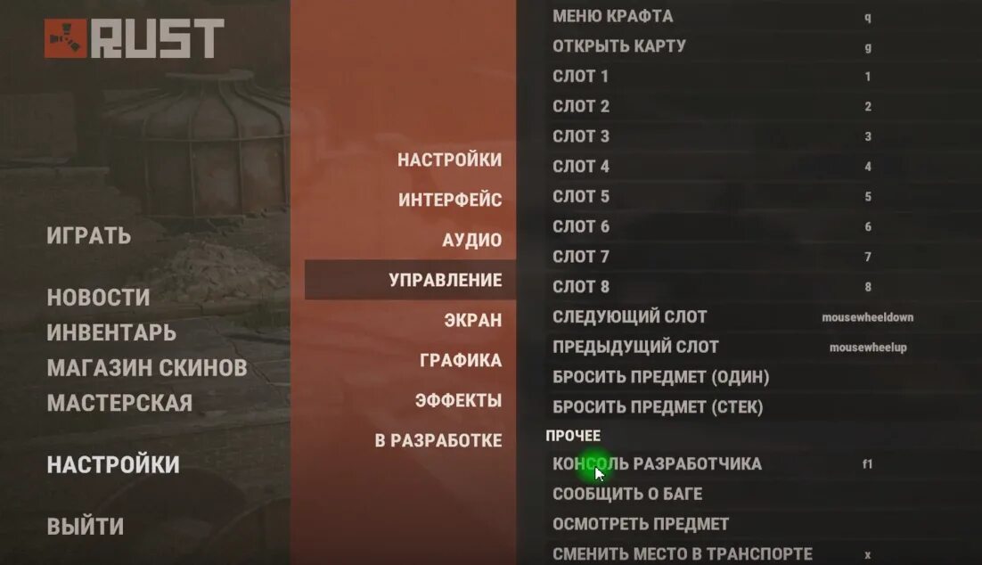 Настройки для игры раст. Управление в Rust. Раст кнопки управления. Rust настройки управления. Клавиши управления раст.