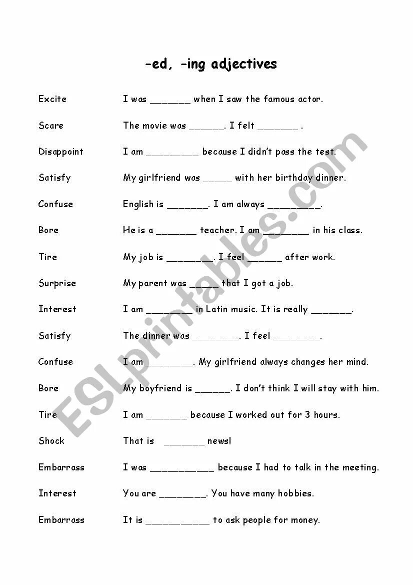 Ing ed worksheets. Ed ing упражнения. Ing ed adjectives упражнения. Ing ed adjectives упражнения. Прилагательные с окончанием ed ing.