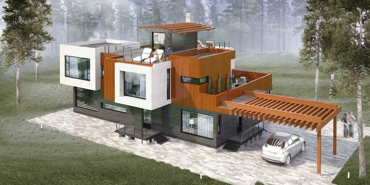 Минидом домильон проект. Домики в стиле минимализм. Мини дом хай тек. Каркасный дом хайтек проект. Домики с плоскими крышами.