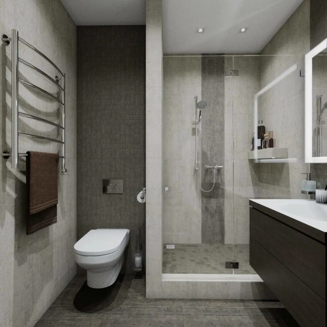 Современная ванная комната с туалетом. Совмещеные санузел с душевой. Санузел с душевой кабиной в современном стиле. Проект ванной комнаты с туалетом.