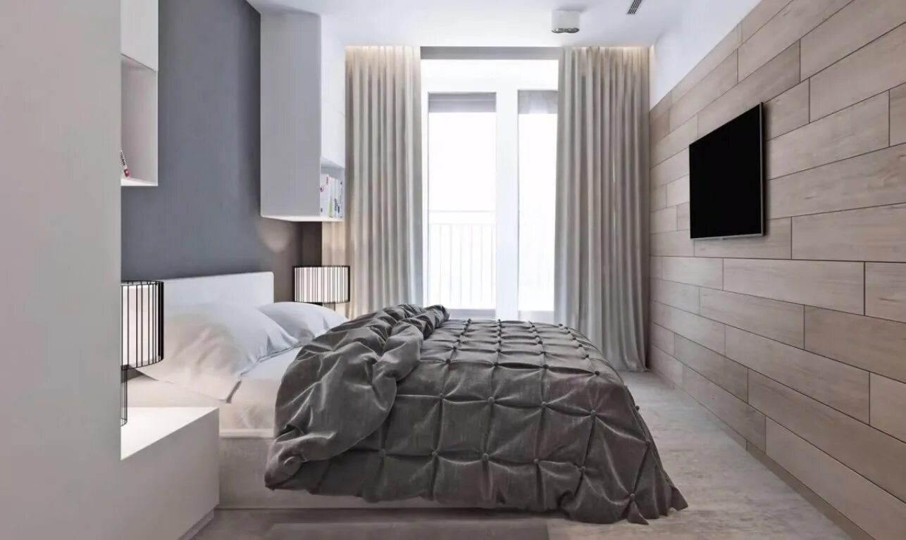 Ламинат на стене в палне. Ламинат на 18 квадратных метров. Спальня в минималистическом стиле 14 кв. Спальня дерево. Спальня 14 кв.