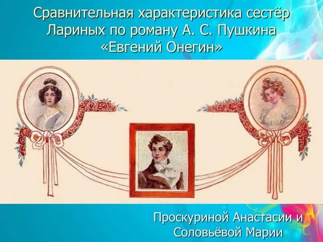 Какое отчество было у сестер лариных. Сравнительная характеристика сестер лариных. сравнение сестер лариных евгений онегин. характеристика сестер лариных. сравнительная характеристика сестер лариных в романе евгений онегин.