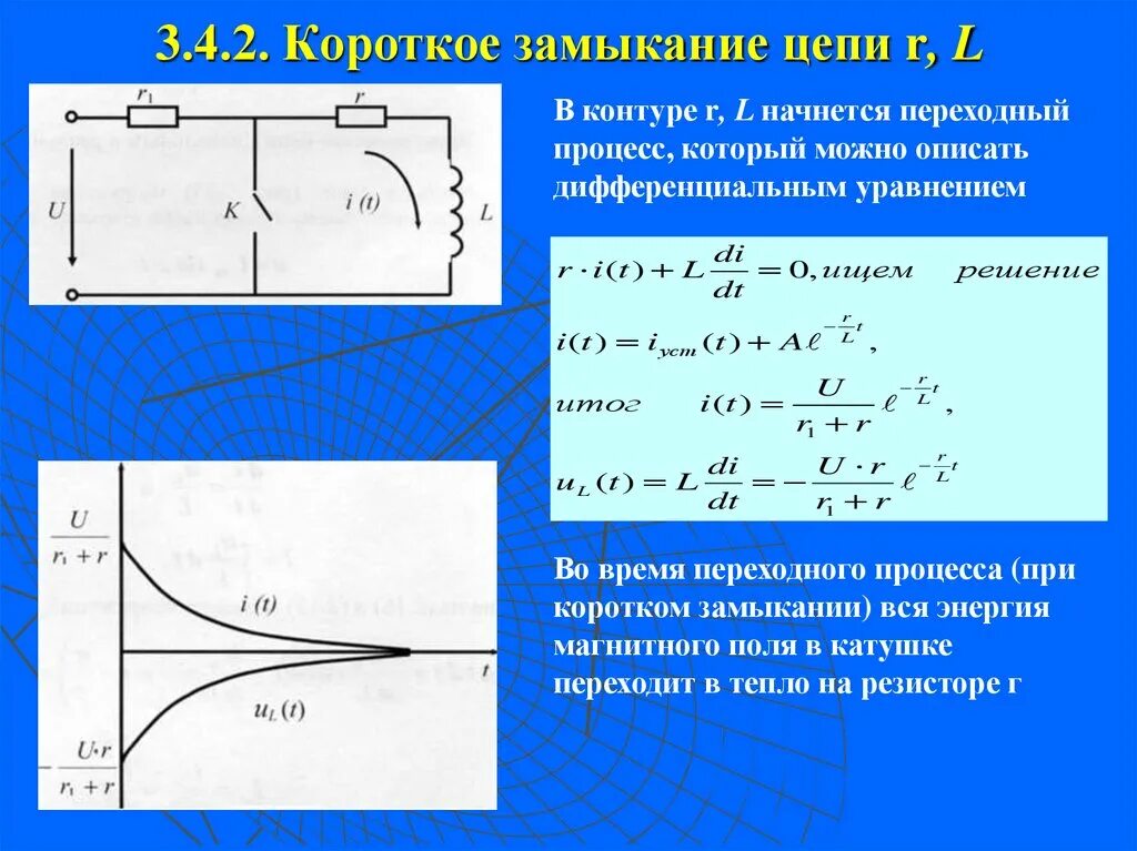 Постоянная времени переходного процесса. Короткое замыкание RL-цепи.. Как течет ток при коротком замыкании. Ток короткого замыкания график. Короткое замыкание цепи RL переходный процесс.