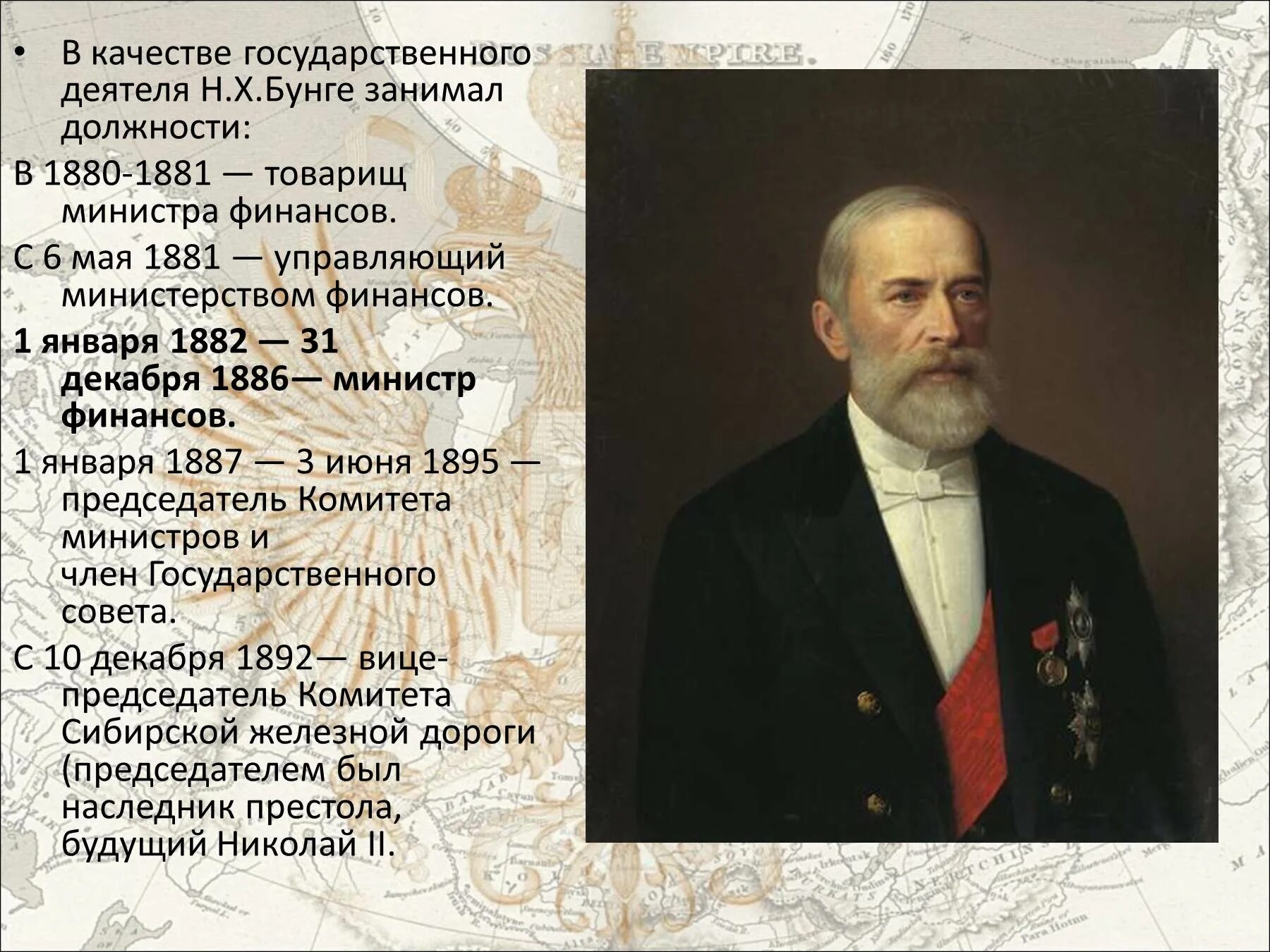 Кто из названных деятелей был. 1881-1886 - Н. Х. Бунге.