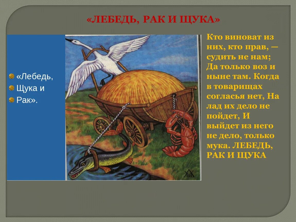 Басня лебедь рак и щука текст полностью. Басни Ивана Крылова лебедь щука. Басня лебедь щука Ирак. Лебедь, щука и рак. Басни.