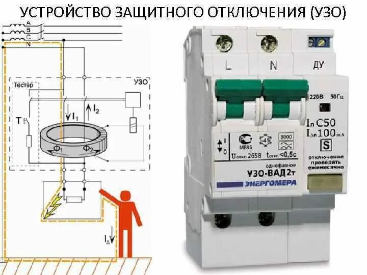 Обеспечат отключение электрических. УЗО-вад2 схема включения. УЗО схема устройства. УЗО-вад2 Энергомера схема подключения. Устройство защитного отключения.