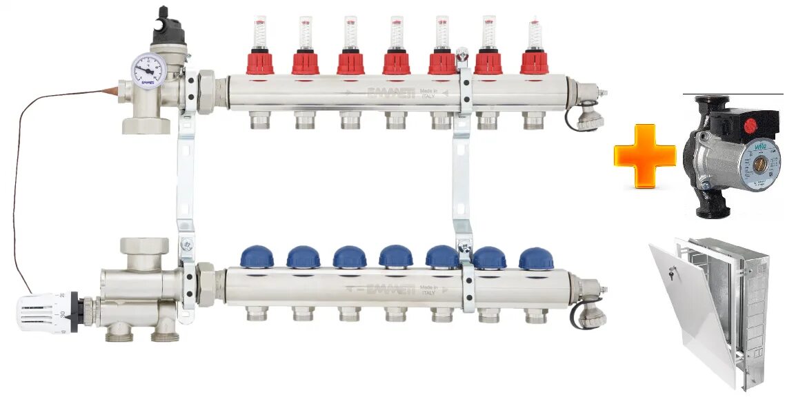 Коллектор теплого пола EMMETI. Коллектор группа 9 выходов 1" EMMETI. Коллекторный блок terma на 6 выходов с расходомерами (14259). Коллекторная группа тёплого пола в сборе с насосом Wilo.