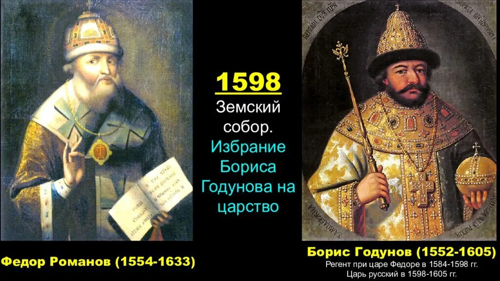 Период правления федора годунова. Избрание царем бориса годунова. борис годунов (1552 – 1605). федор иоаннович 1584-1598 борис годунов. 1598 -избрание бориса годунова царем.