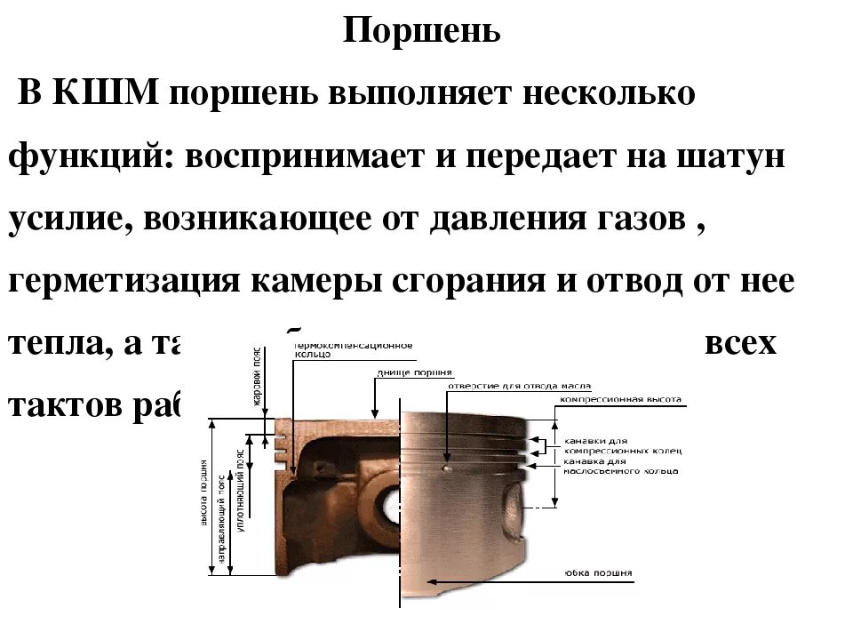 Средняя часть поршня. Назначение поршня в КШМ. Поршень ДВС устройство и Назначение. Кривошипно-шатунный механизм кольца поршня. Назначение поршня двигателя.