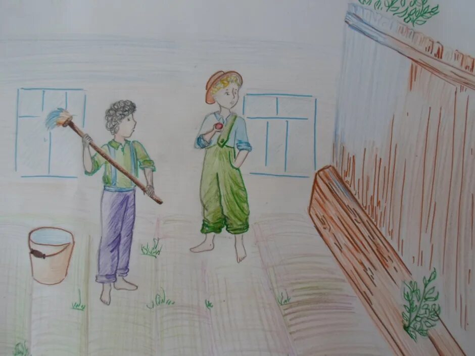 Том сойер рисунок легкий. Приключения Тома Сойера рисунок детский. Рисунок приключения Тома Сойера 4 класс. Иллюстрация к рассказу приключения Тома Сойера лёгкая. Иллюстрация к тому Сойеру легко.