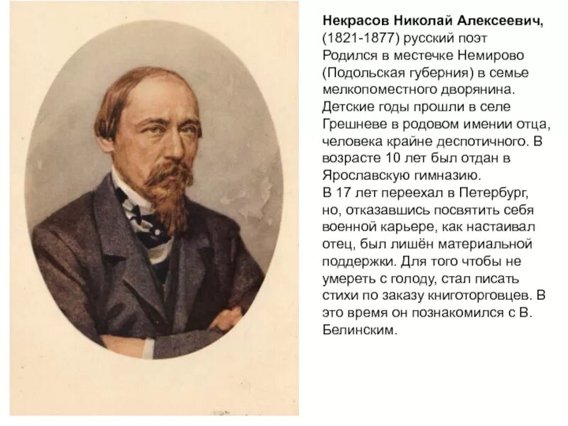 1821-1877 Некрасов родился в селе Немирово. Немирово Подольская Губерния Некрасов.