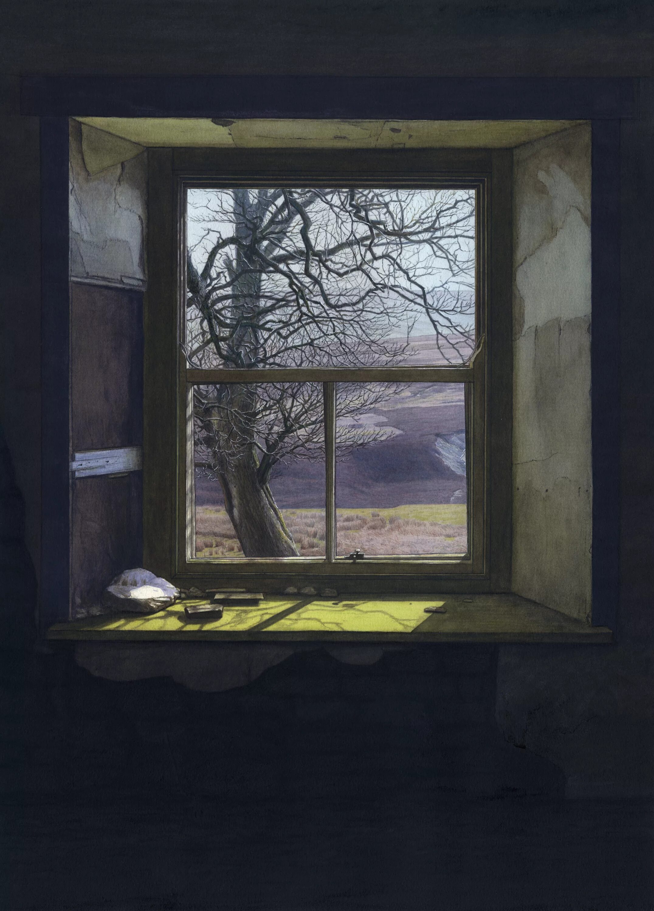 Все темней в моем окне. Paul stangroom - &#039;the green windowsill&#039;. пейзаж в окне. окно арт. окно и подоконник в живописи.