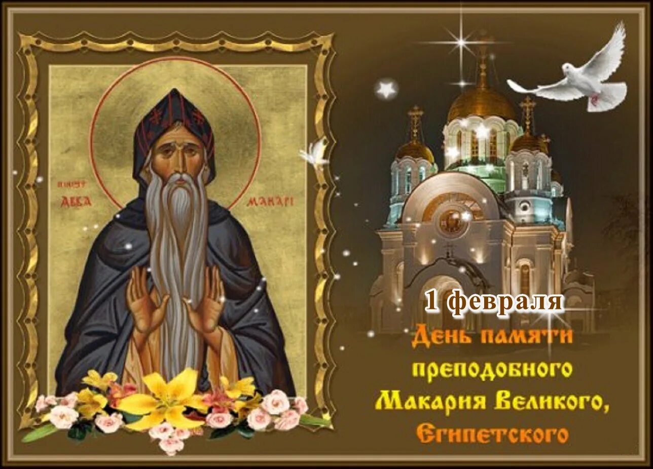 Макарий великий открытки. Именины макария. 03 - прп. 1 февраля - день памяти преподобного макария великого, египетского. Праздник макария великого.