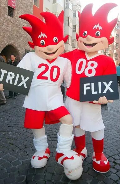 Z flix. Трикс и Фликс евро 2008. Mascot Euro 2008. Евро 2008 символ. Трикс и Фликс талисманы.