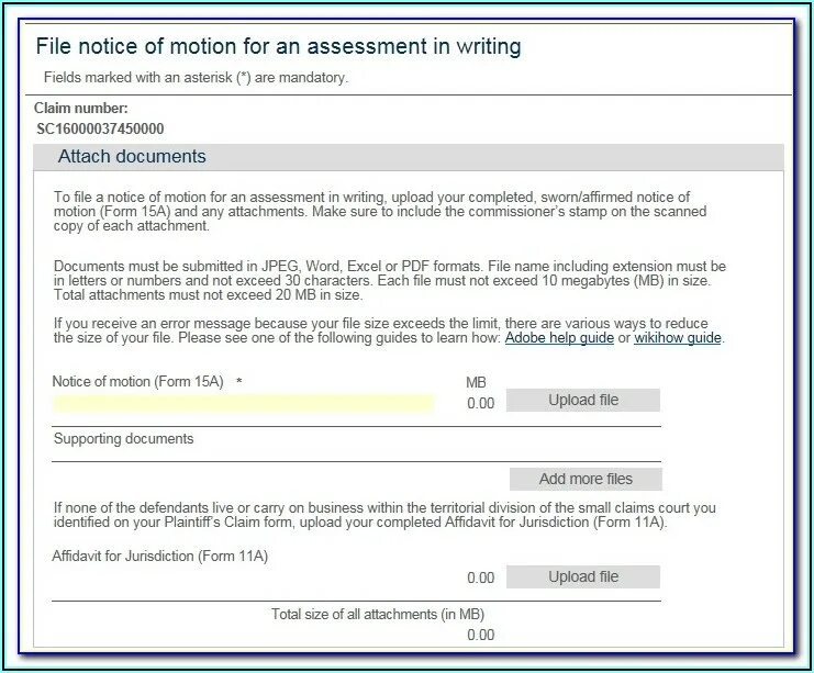 Supporting documentation. Claim form Court. Claim перевод. Notice file. Notice of Assessment.