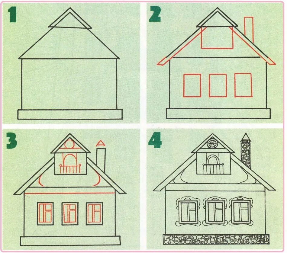 Картинка схема дома. Домик рисунок. Поэтапное рисование домика. Домик для рисования. Рисование для детей дом пошагово.