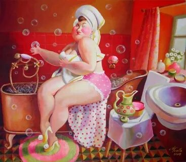 Пухлая в ванной