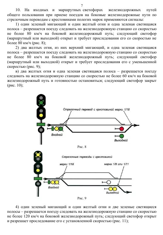 Сигналы выходных и маршрутных светофоров. Сигнализация входных светофоров при приеме поезда на боковые пути. Марки пологих крестовин входного светофора. Сигнализация входных светофоров по крестовине 1/22. 3 Желтых входной светофор ЖД.