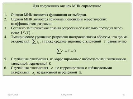 Оценка коэффициентов методом наименьших квадратов