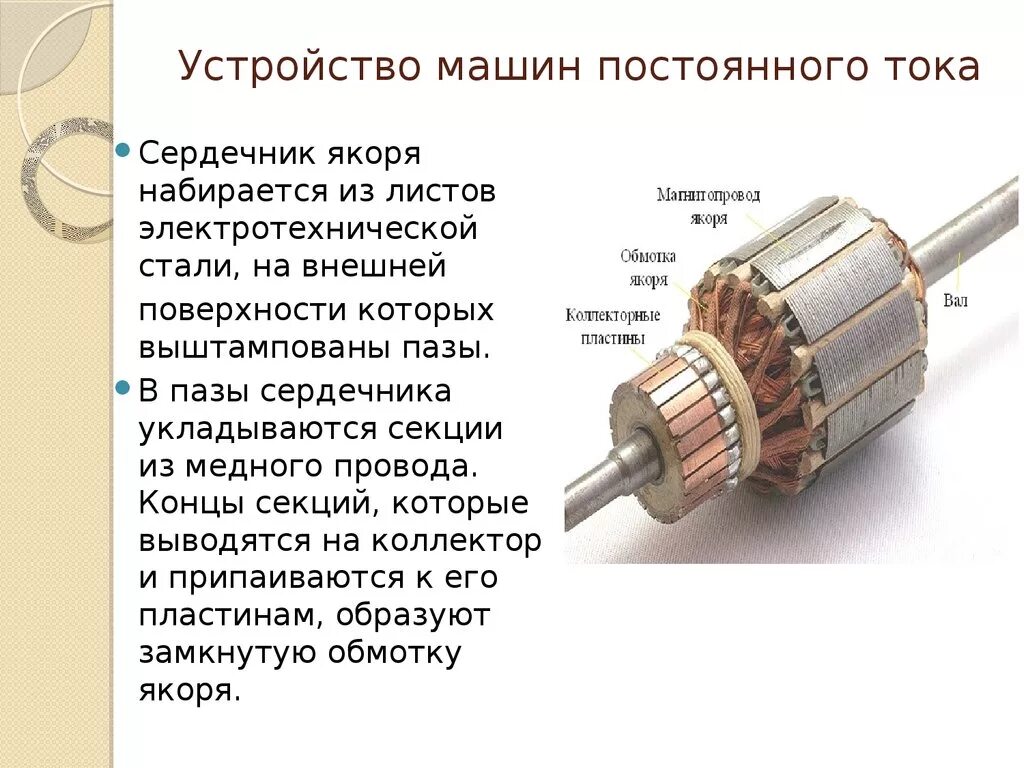 Якорь электро. Конструкция якоря машины постоянного тока. Устройство обмоток якоря машин постоянного тока. Якорь электрической машины постоянного тока состоит. Конструкция статора и якоря машины постоянного тока.