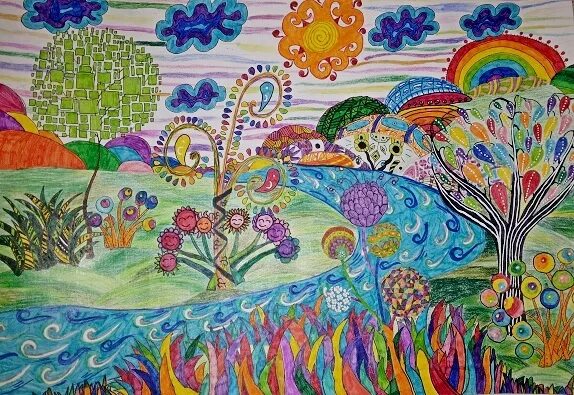 Сказочные картины ласло кодай. Рисунок на тему цветная страна. Рисование разноцветная страна. Рисунок на тему сказочный мир. Изображение радуги для детей.