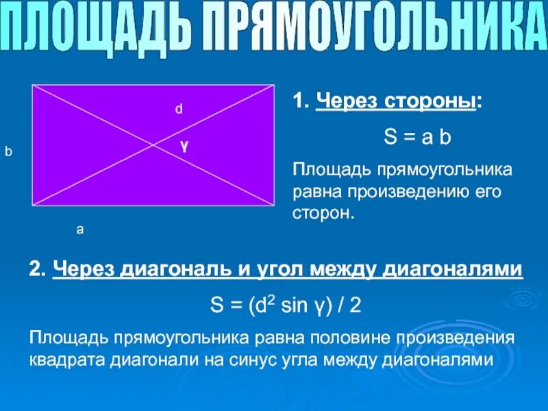 Площадь треугольника равна квадрату его стороны 2. Формула нахождения площади прямоугольника по диагонали. Формула площади прямоугольника через диагональ. Прямоугольник. Площадь прямоугольника ди.
