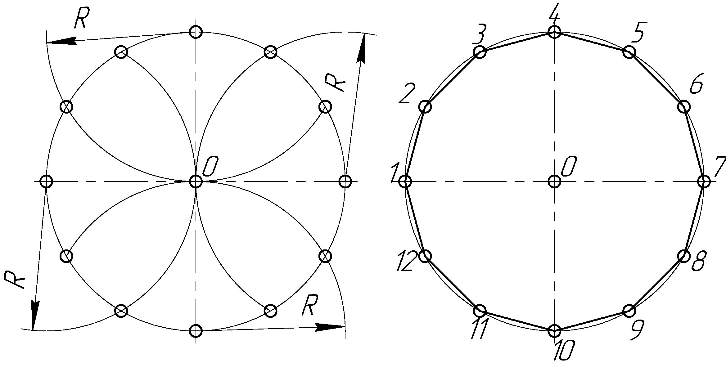 Как начертить 10 угольник в окружности. Как начертить 12 угольник в окружности. Как построить 10 угольник. Правильный 10 угольник вписанный в окружность. Круг из 8 точек