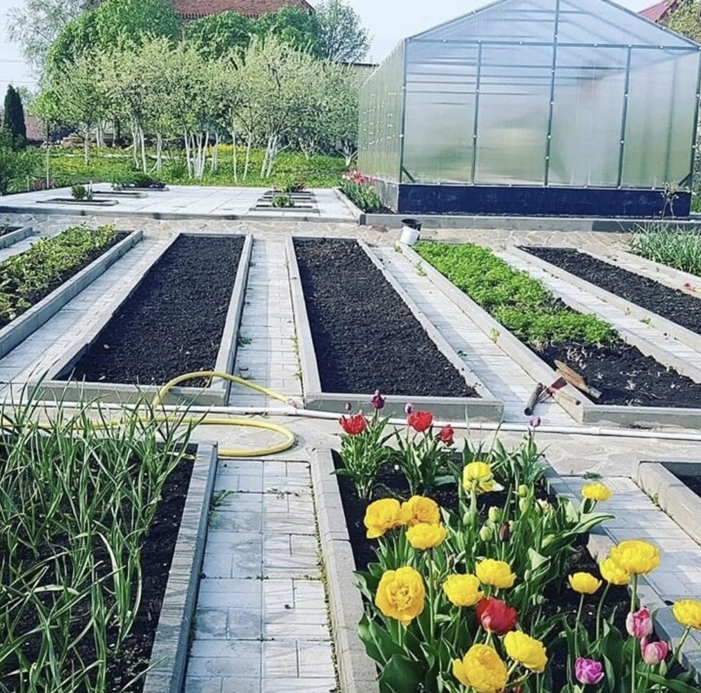 Грядки-клумбы мавританский дворик. Красивый огород. Декоративный огород. Ухоженные грядки. Цветочные грядки на даче.