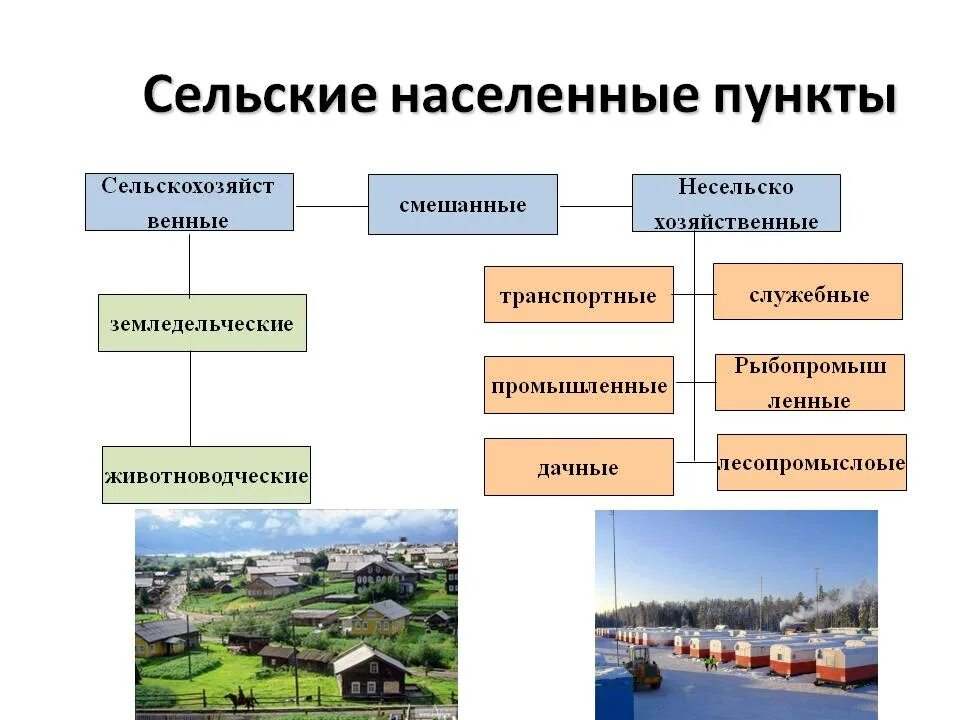 Сельская местность и современные тенденции сельского расселения. Сельские населенные пункты. Функции сельских населенных пунктов. Схема типы населенных пунктов. Классификация сельских поселений.